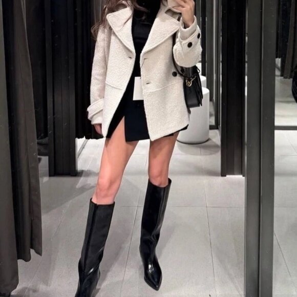 ZARA ZW COLLECTION Ivory Manteco Wool Blend Boucle Jacket Short Coat 9867/765 XS - Picture 6 of 12